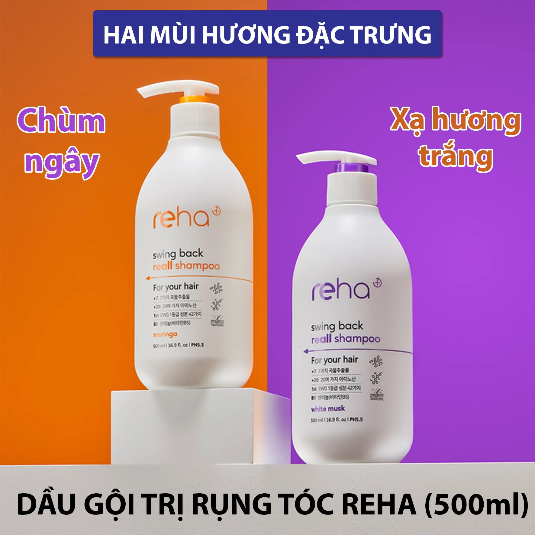 Dầu Gội Trị Rụng Tóc REHA Hương White Musk 500ml (xạ hương trắng)